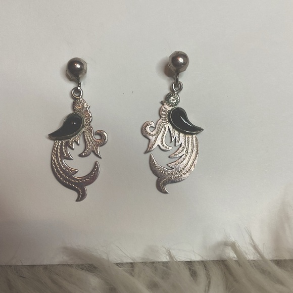 Vintage sterling Silver and Nephrite earrings - Picture 1 of 5